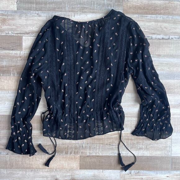 Ulla Johnson Black Lace & Rose Embroidered Blouse Size 4 - Picture 4 of 5